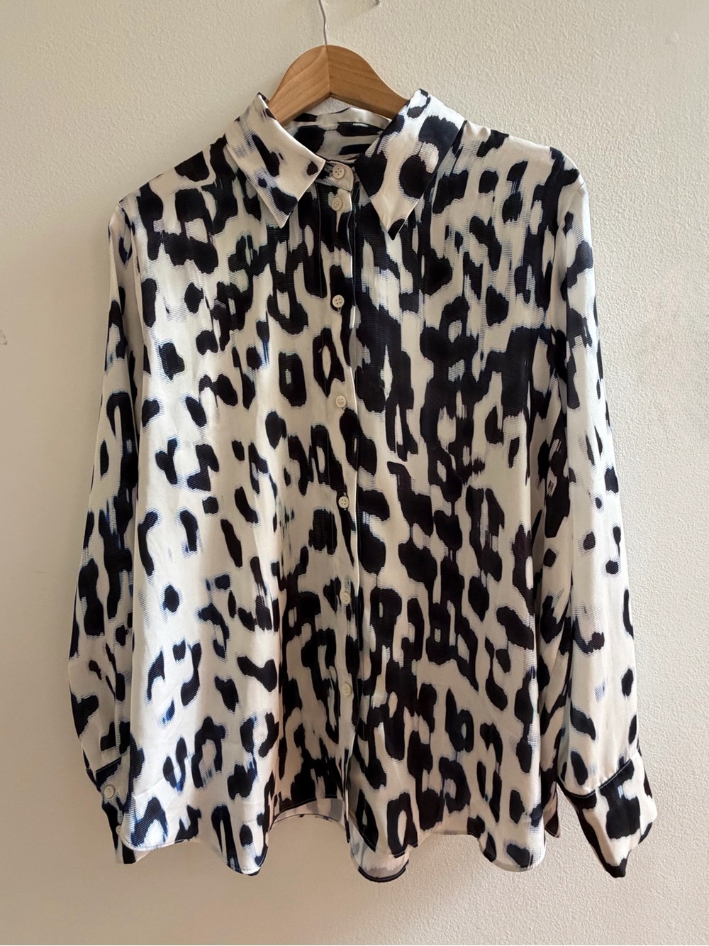 H&M Black and White Leopard Print Button-Down Shirt